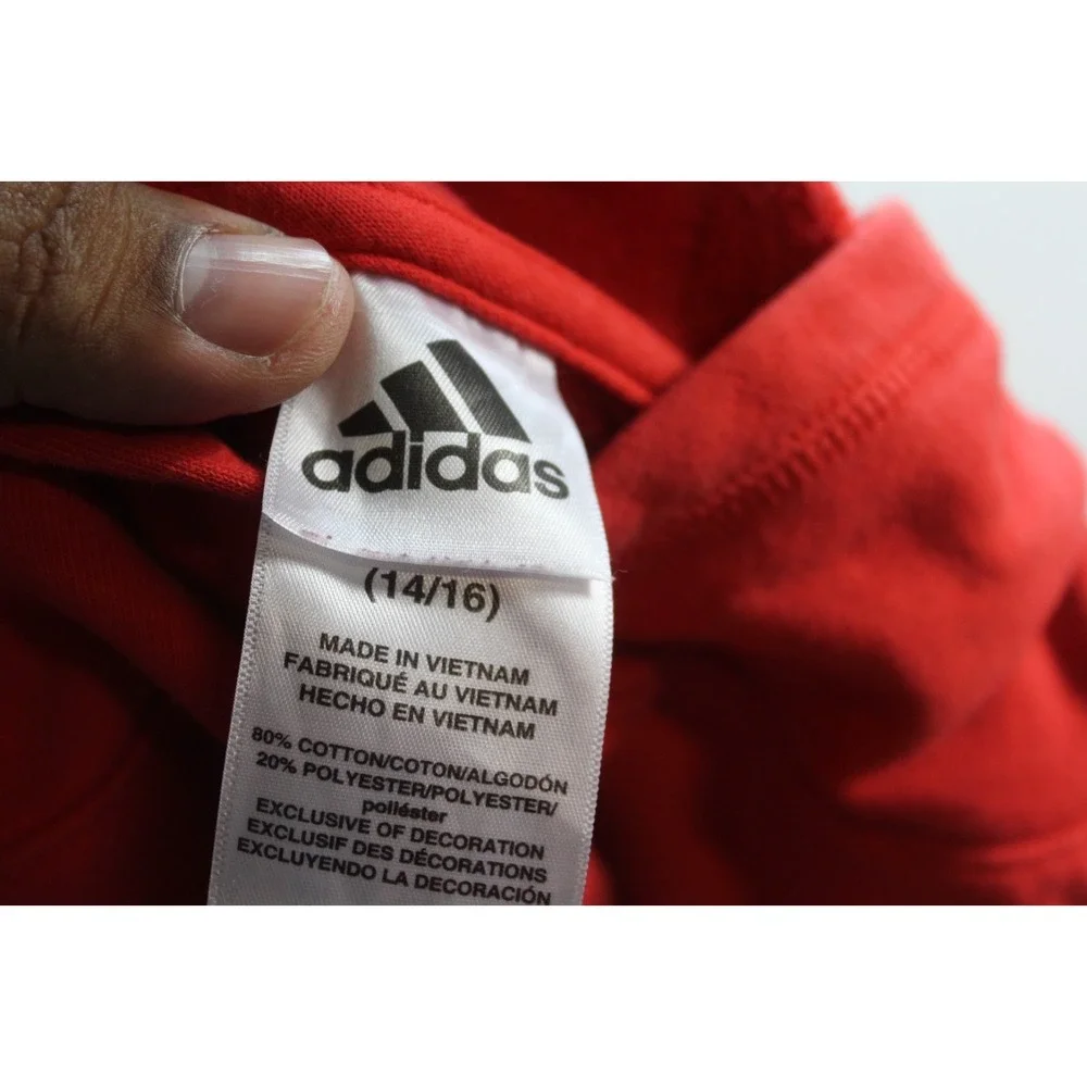 Adidas Boy Red Blue Hooded Sweater Long Sleeve Casual size Large